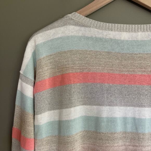 LOFT Shimmer Striped 3/4 Sleeve Sweater Size Small Lightweight Relaxed Fit Linen - Picture 14 of 16